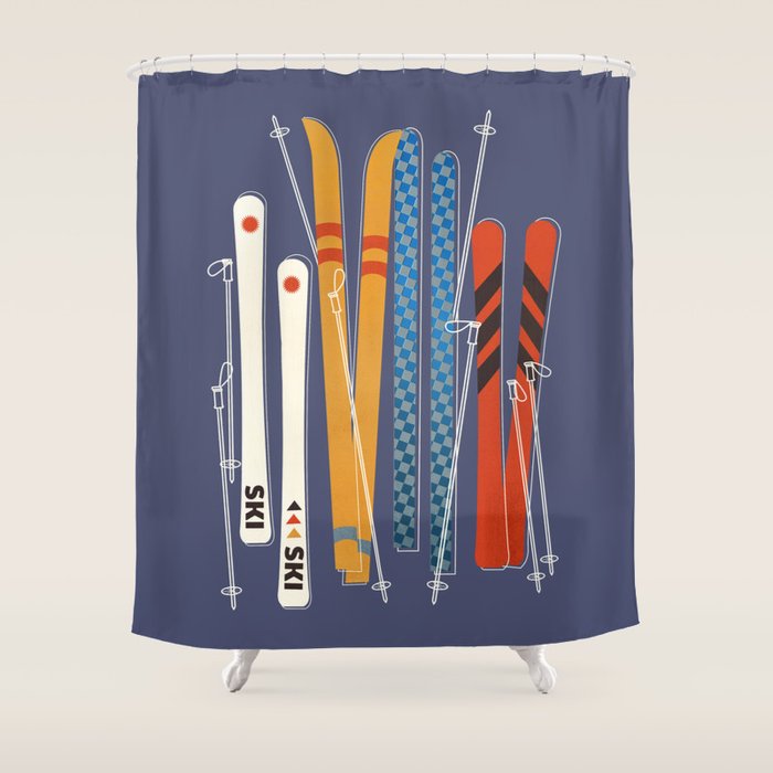 Retro Colorful Skis Shower Curtain Gallery Image 1