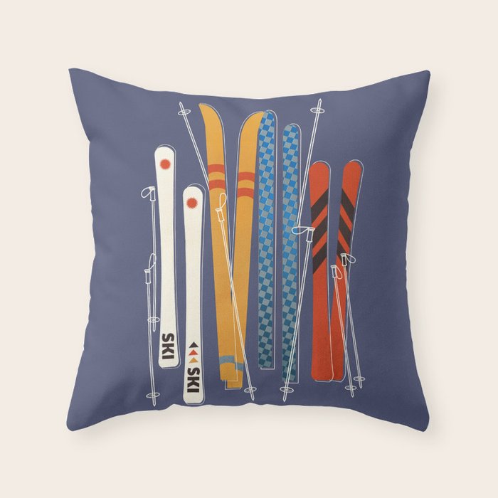 Retro Colorful Skis Throw Pillow Gallery Image 6