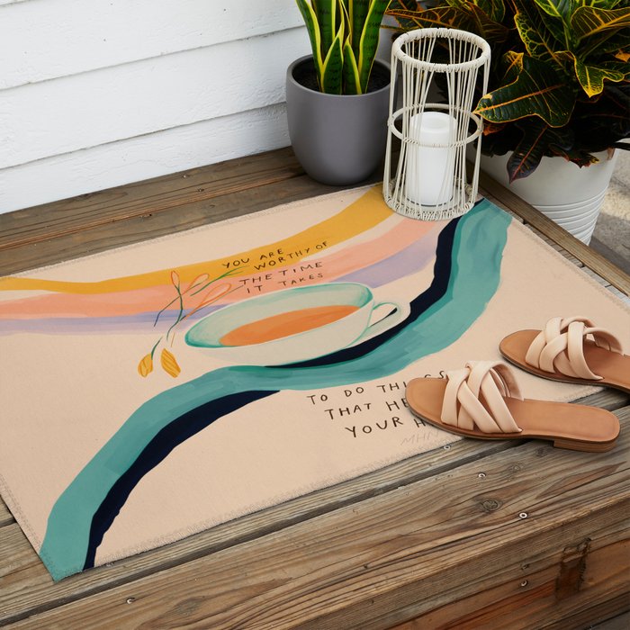 You are worthy of the time it takes to do the things that heal your heart - cup of tea art Outdoor Rug Gallery Image 2