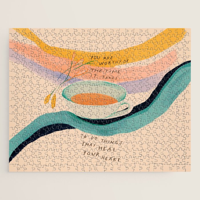 You are worthy of the time it takes to do the things that heal your heart - cup of tea art Jigsaw Puzzle Gallery Image 1
