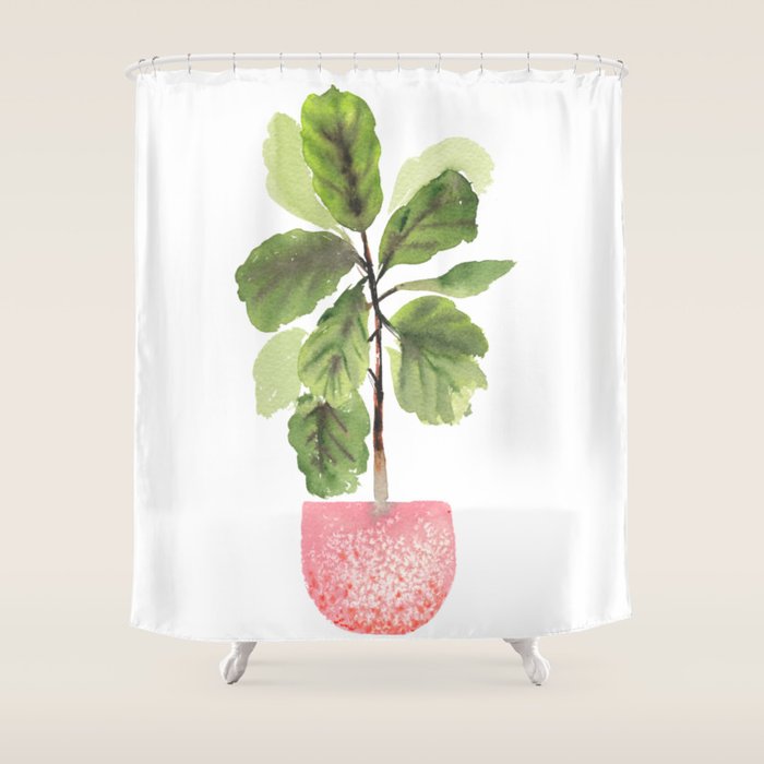 Fiddle-Leaf Fig (Watercolor) Shower Curtain Gallery Image 1