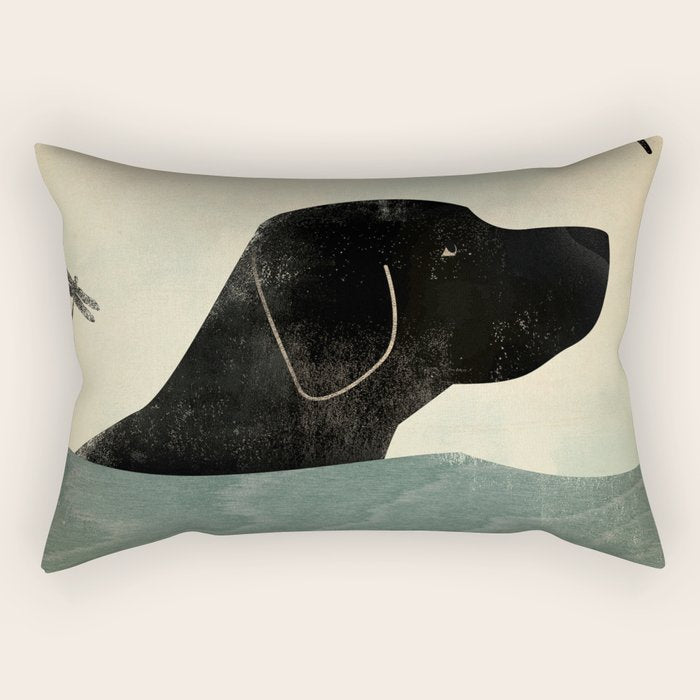 Black Lab Swim Dog Rectangular Pillow Gallery Image 1