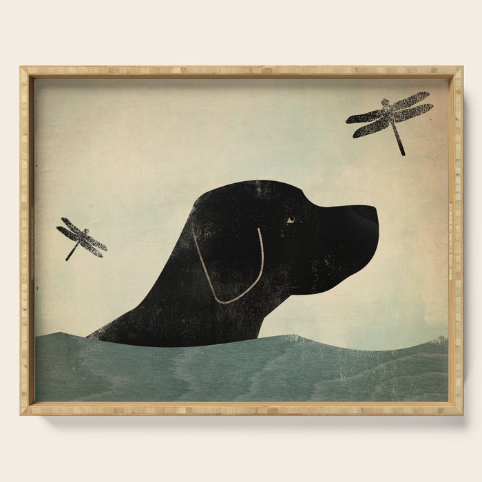 Black Lab Swim Dog Serving Tray Gallery Image 1