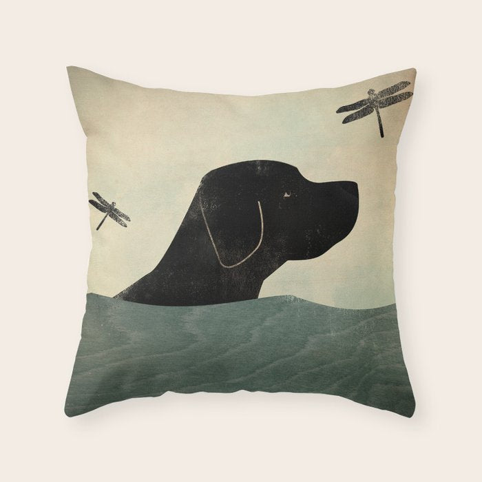 Black Lab Swim Dog Throw Pillow Gallery Image 1