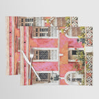 Monkey Business | Watercolor Tropical Goa Architecture Painting | Travel Pastel Pink Blush Building Placemat Gallery Image 1