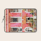Monkey Business | Watercolor Tropical Goa Architecture Painting | Travel Pastel Pink Blush Building Laptop Sleeve Gallery Image 1