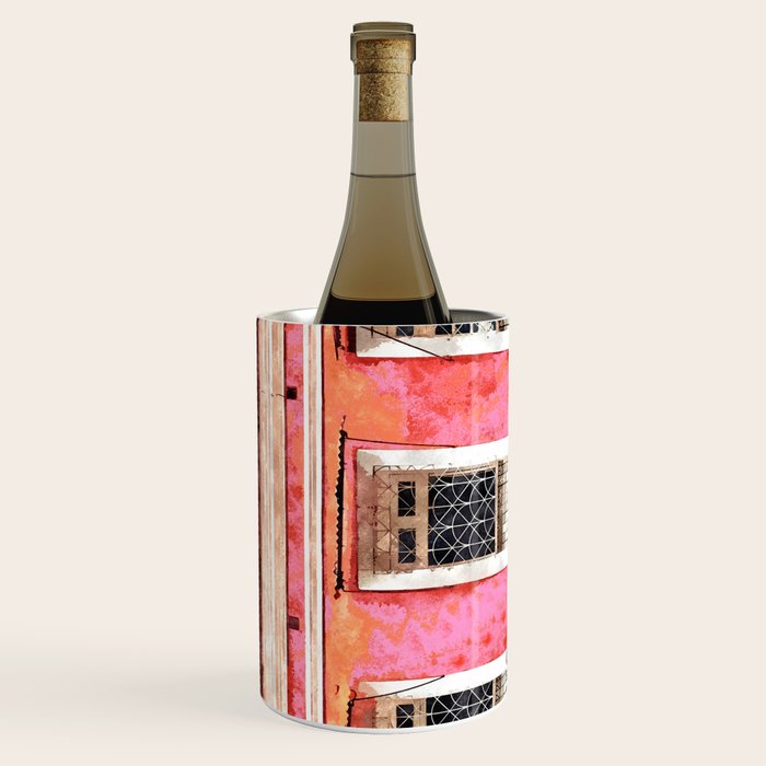 Monkey Business | Watercolor Tropical Goa Architecture Painting | Travel Pastel Pink Blush Building Wine Chiller Gallery Image 2