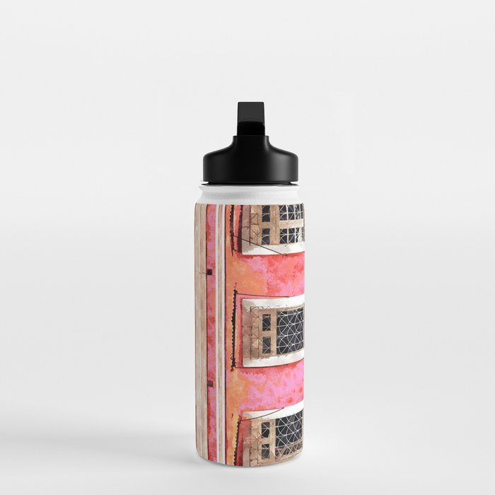 Monkey Business | Watercolor Tropical Goa Architecture Painting | Travel Pastel Pink Blush Building Water Bottle Gallery Image 3