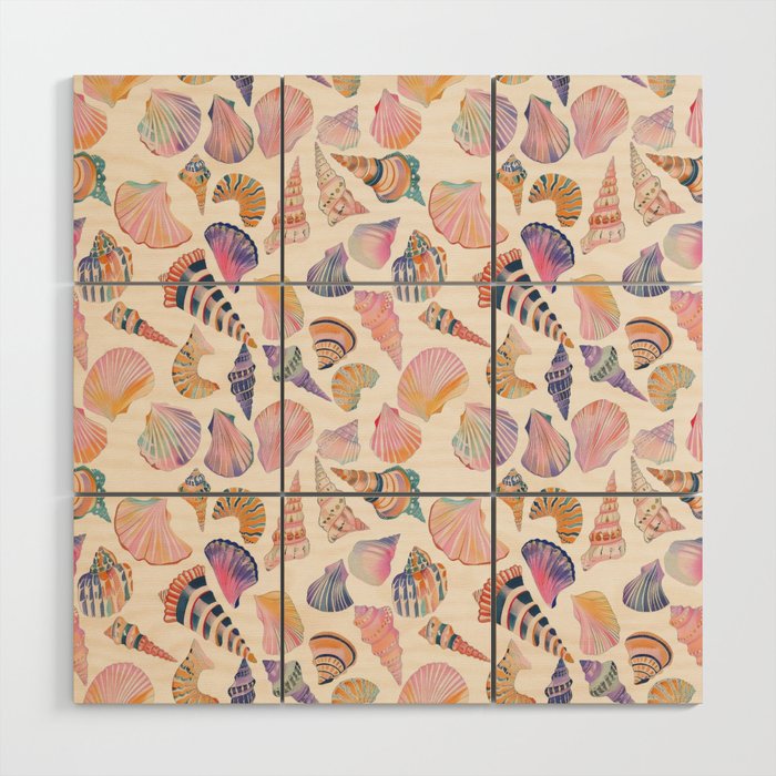 Colorful Sea Shells Spiritual Feminine Seashore Animal Print Wood Wall Art Gallery Image 1
