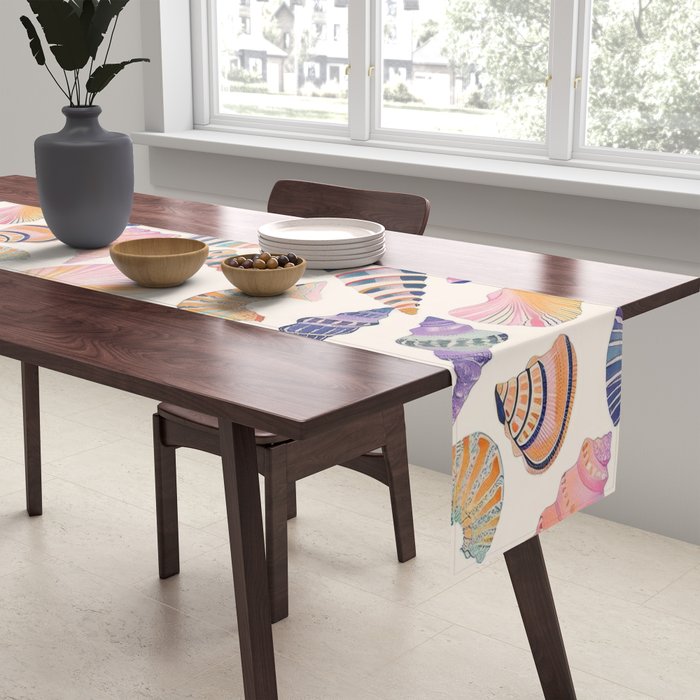 Colorful Sea Shells Spiritual Feminine Seashore Animal Print Table Runner Gallery Image 2