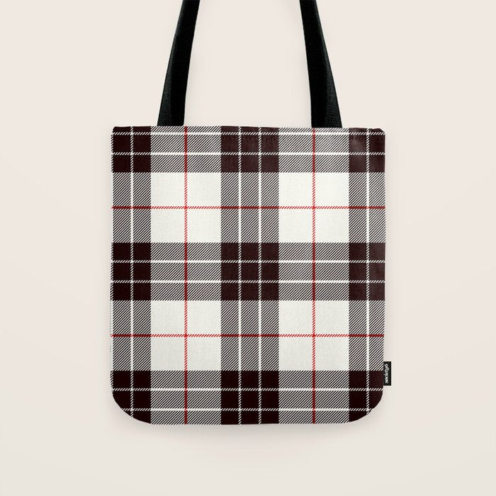 White Tartan with Black and Red Stripes Tote Bag