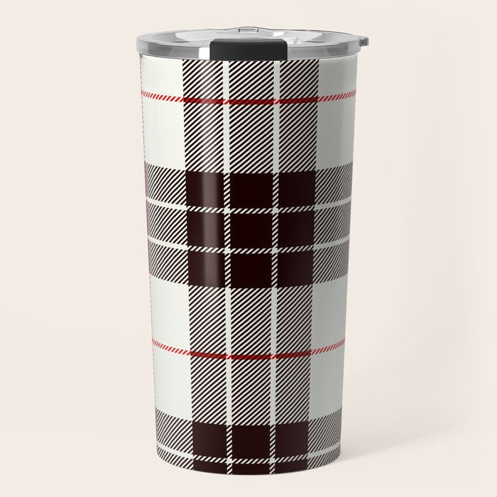 White Tartan with Black and Red Stripes Travel Mug Gallery Image 1