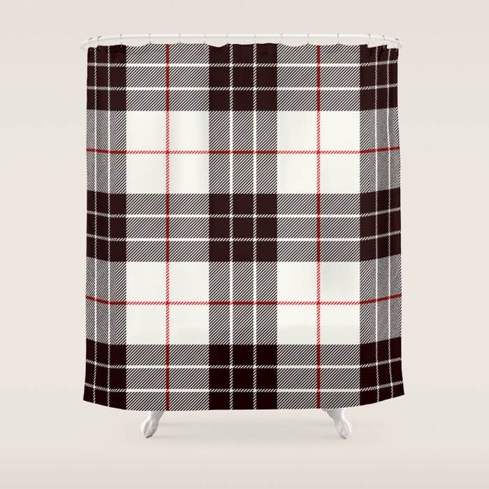 White Tartan with Black and Red Stripes Shower Curtain Gallery Image 1