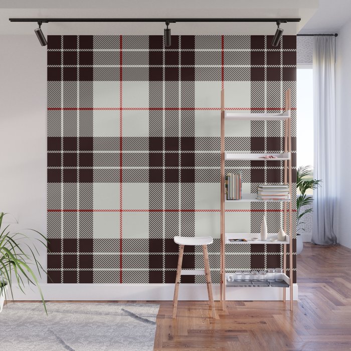 White Tartan with Black and Red Stripes Wall Mural Gallery Image 1