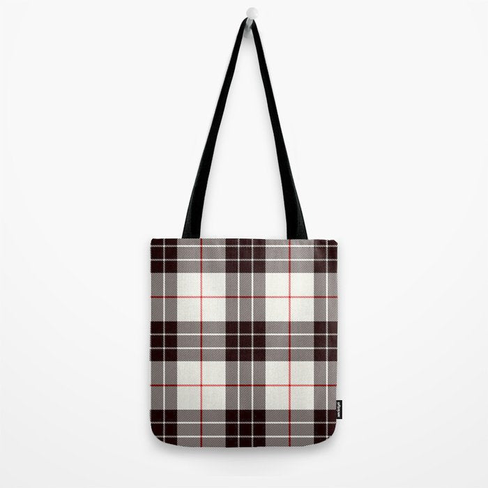 White Tartan with Black and Red Stripes Tote Bag Gallery Image 2