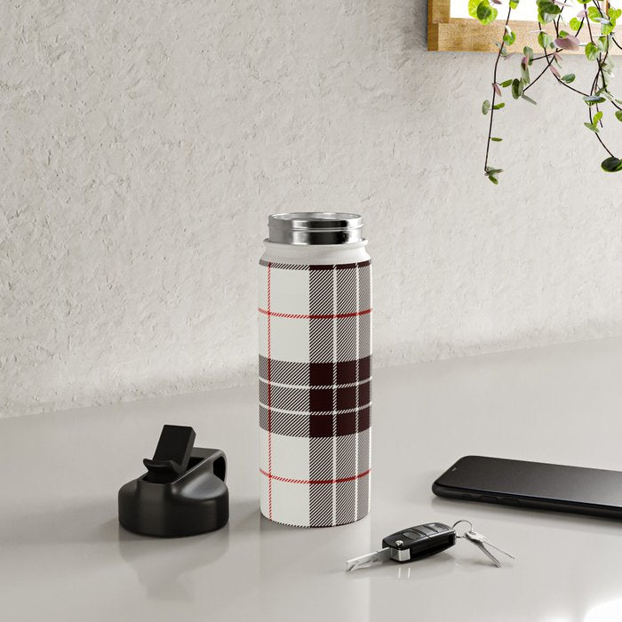 White Tartan with Black and Red Stripes Water Bottle Gallery Image 4