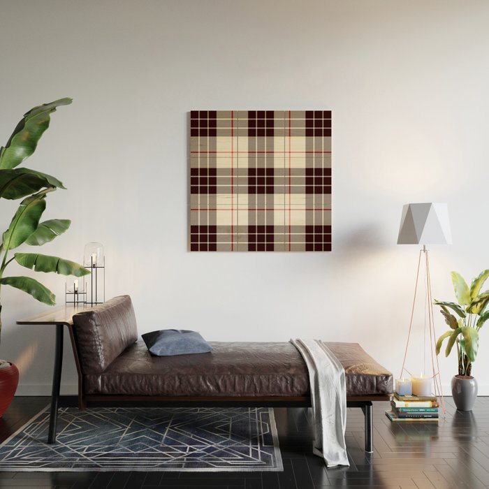 White Tartan with Black and Red Stripes Wood Wall Art Gallery Image 2