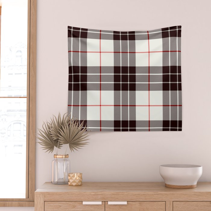 White Tartan with Black and Red Stripes Wall Tapestry Gallery Image 2