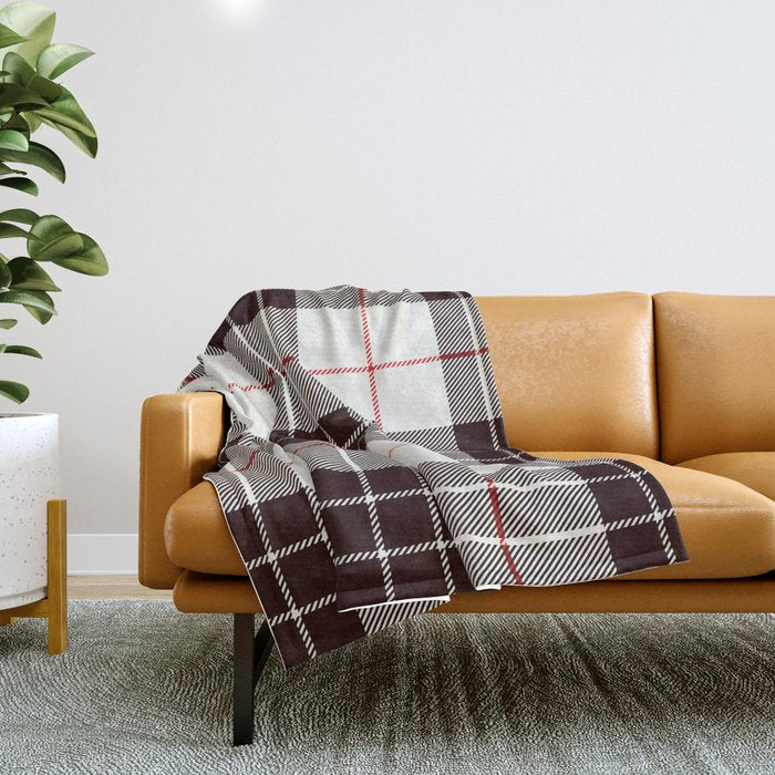 White Tartan with Black and Red Stripes Throw Blanket Gallery Image 1