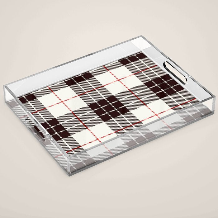 White Tartan with Black and Red Stripes Acrylic Tray Gallery Image 1