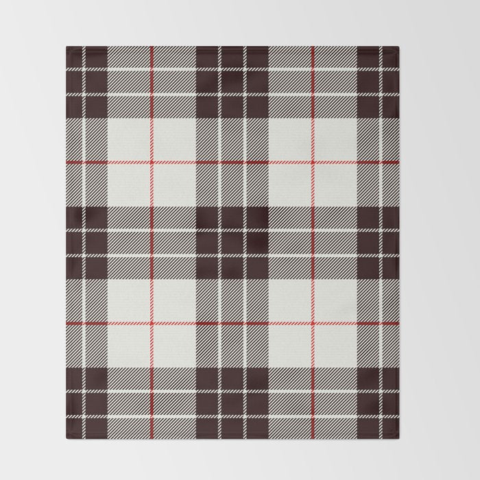White Tartan with Black and Red Stripes Throw Blanket Gallery Image 2