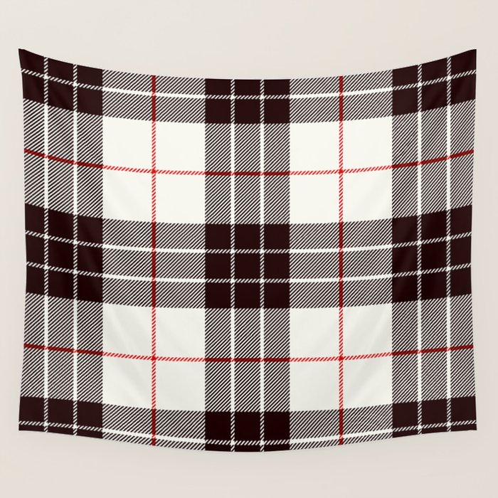White Tartan with Black and Red Stripes Wall Tapestry Gallery Image 1