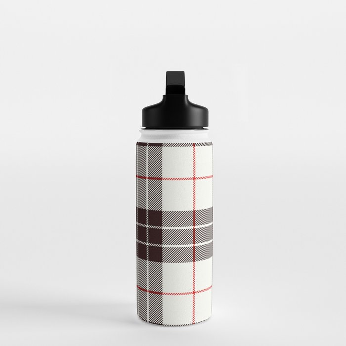White Tartan with Black and Red Stripes Water Bottle Gallery Image 3