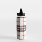 White Tartan with Black and Red Stripes Water Bottle Gallery Image 3