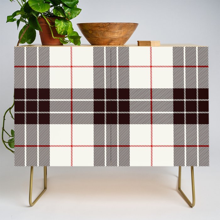 White Tartan with Black and Red Stripes Credenza Gallery Image 1