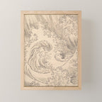 Wave by Katsushika Hokusai 1760-1849 Japanese Woodblock Allover Pattern Black and Tan Ink Drawing Mini Art Print Gallery Image 1