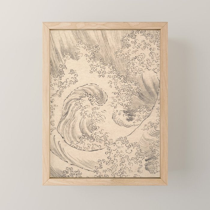 Wave by Katsushika Hokusai 1760-1849 Japanese Woodblock Allover Pattern Black and Tan Ink Drawing Mini Art Print Gallery Image 1