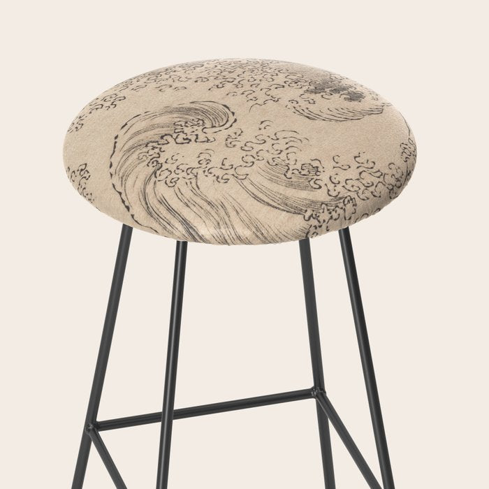 Wave by Katsushika Hokusai 1760-1849 Japanese Woodblock Allover Pattern Black and Tan Ink Drawing Stool Gallery Image 2