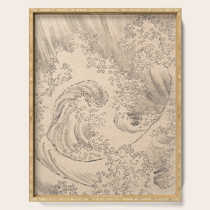 Wave by Katsushika Hokusai 1760-1849 Japanese Woodblock Allover Pattern Black and Tan Ink Drawing Serving Tray Gallery Image 1