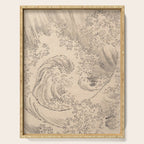 Wave by Katsushika Hokusai 1760-1849 Japanese Woodblock Allover Pattern Black and Tan Ink Drawing Serving Tray Gallery Image 1