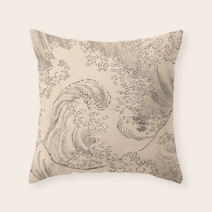 Wave by Katsushika Hokusai 1760-1849 Japanese Woodblock Allover Pattern Black and Tan Ink Drawing Throw Pillow Gallery Image 6