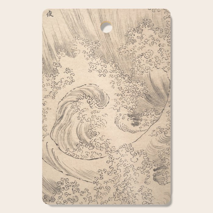 Wave by Katsushika Hokusai 1760-1849 Japanese Woodblock Allover Pattern Black and Tan Ink Drawing Cutting Board Gallery Image 1