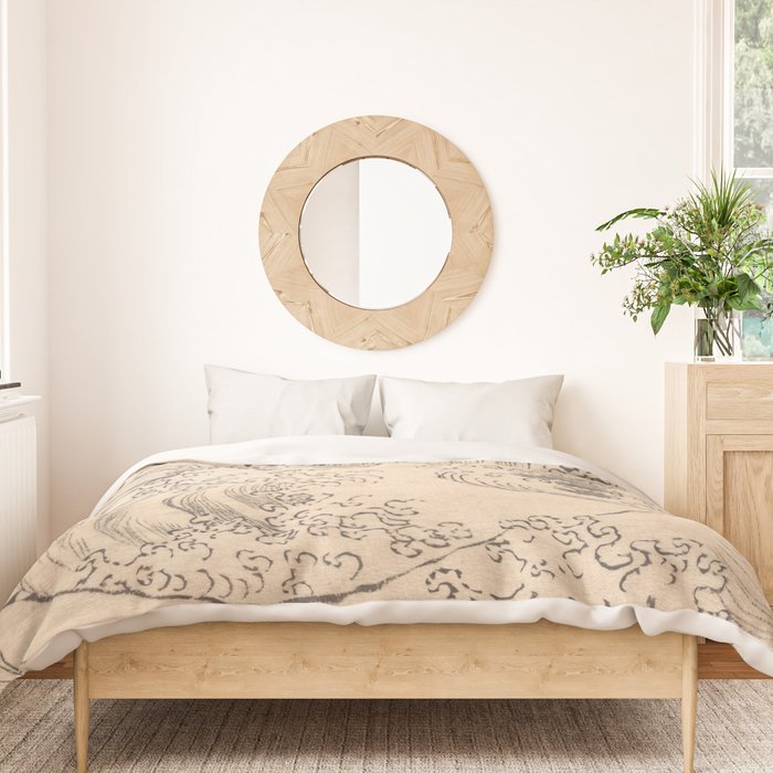 Wave by Katsushika Hokusai 1760-1849 Japanese Woodblock Allover Pattern Black and Tan Ink Drawing Duvet Cover Gallery Image 3