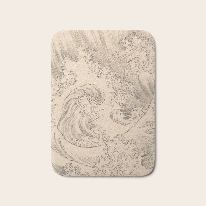 Wave by Katsushika Hokusai 1760-1849 Japanese Woodblock Allover Pattern Black and Tan Ink Drawing Bath Mat Gallery Image 1