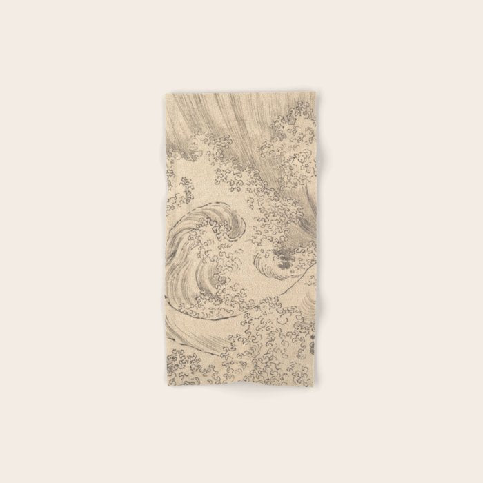 Wave by Katsushika Hokusai 1760-1849 Japanese Woodblock Allover Pattern Black and Tan Ink Drawing Towels Gallery Image 1