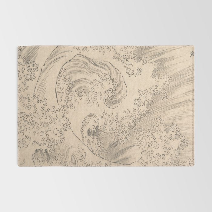 Wave by Katsushika Hokusai 1760-1849 Japanese Woodblock Allover Pattern Black and Tan Ink Drawing Rug Gallery Image 2