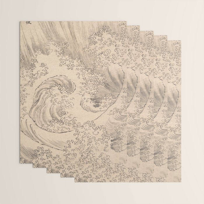 Wave by Katsushika Hokusai 1760-1849 Japanese Woodblock Allover Pattern Black and Tan Ink Drawing Wrapping Paper Gallery Image 3