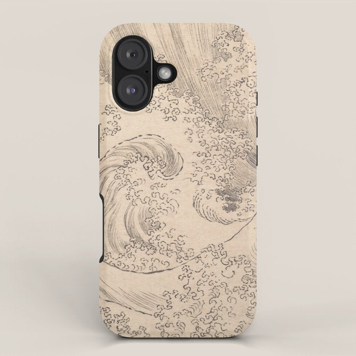 Wave by Katsushika Hokusai 1760-1849 Japanese Woodblock Allover Pattern Black and Tan Ink Drawing iPhone Case Gallery Image 1