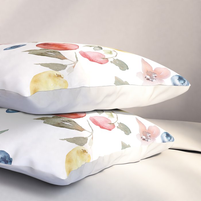 Lemon Berries and Cherries Watercolor Pattern Pillow Sham Gallery Image 3