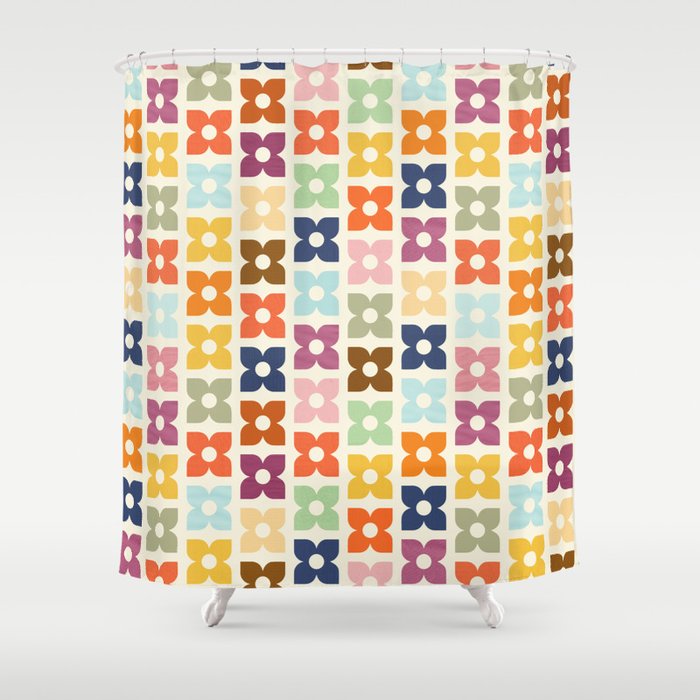 Retro Nostalgic Pastel Flowers Shower Curtain Gallery Image 1