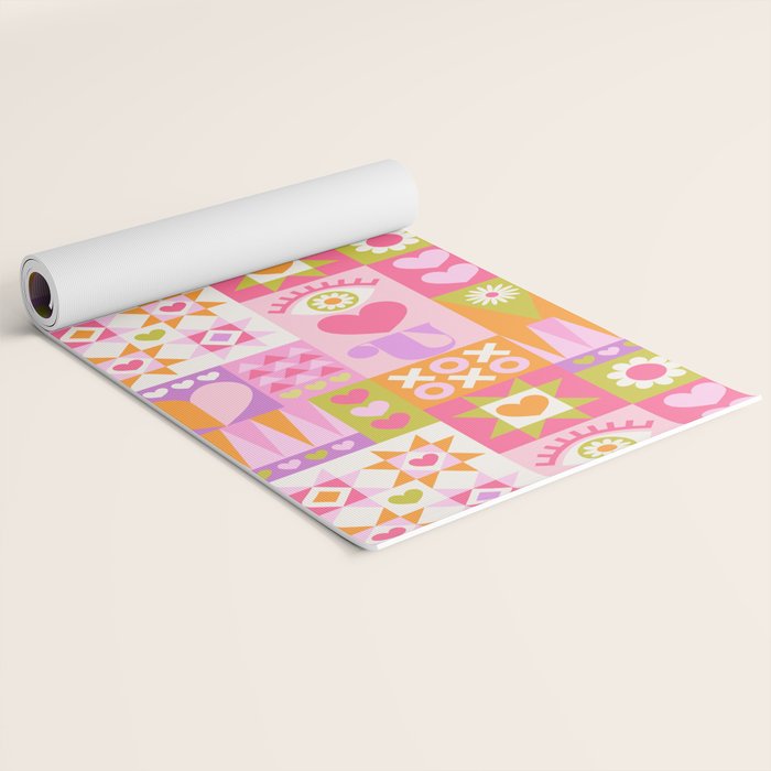 I Love You Checkerboard - Pink & Orange Yoga Mat Gallery Image 2