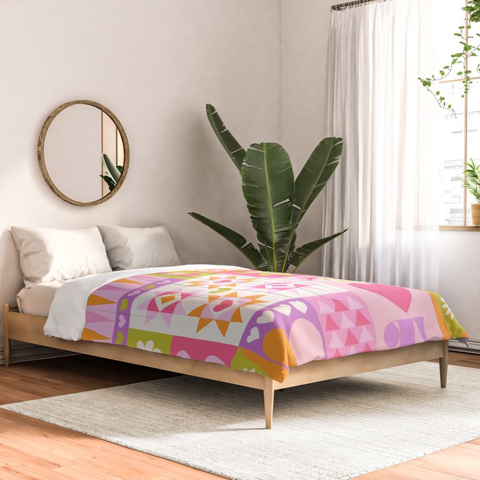 I Love You Checkerboard - Pink & Orange Comforter Gallery Image 2
