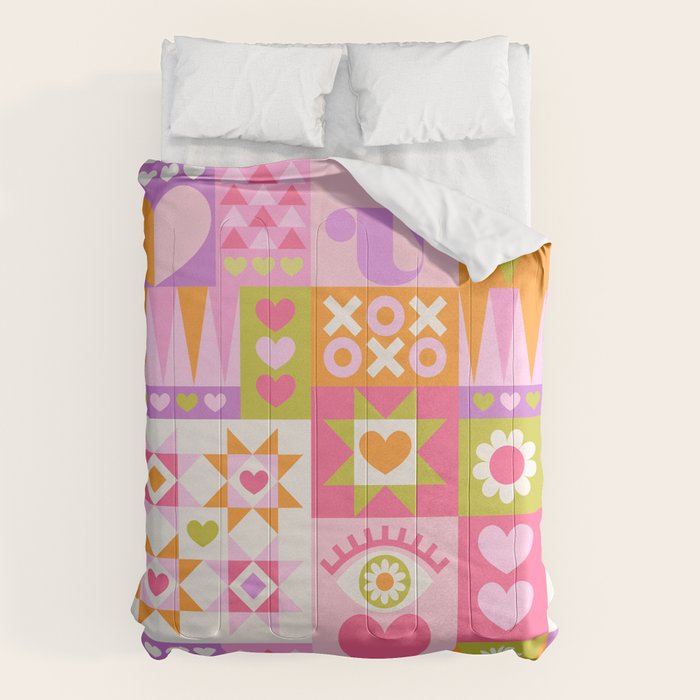 I Love You Checkerboard - Pink & Orange Comforter Gallery Image 6