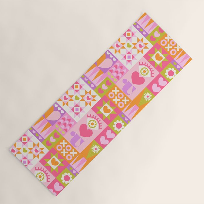 I Love You Checkerboard - Pink & Orange Yoga Mat Gallery Image 1