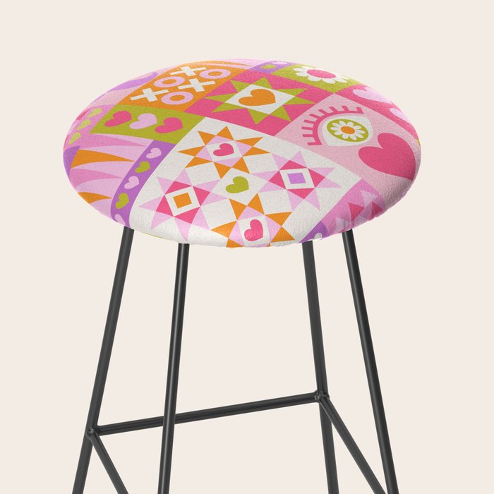 I Love You Checkerboard - Pink & Orange Stool Gallery Image 2
