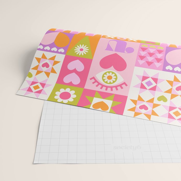 I Love You Checkerboard - Pink & Orange Wrapping Paper Gallery Image 2